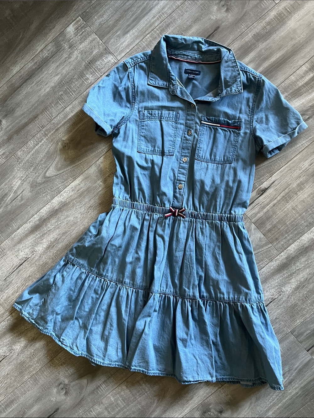 Tommy Hilfiger Light Blue Chambray Tiered Shirt Dress